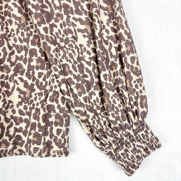 Nation LTD Melanie Smocked Peasant Tee Size Medium Antique Leopard Pima Cotton - Picture 5 of 7